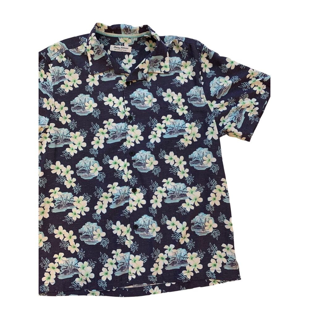 Men's Tommy Bahama Blue Hawaiian Print Short Sleeve Button Down Shirt L - Picture 3 of 9